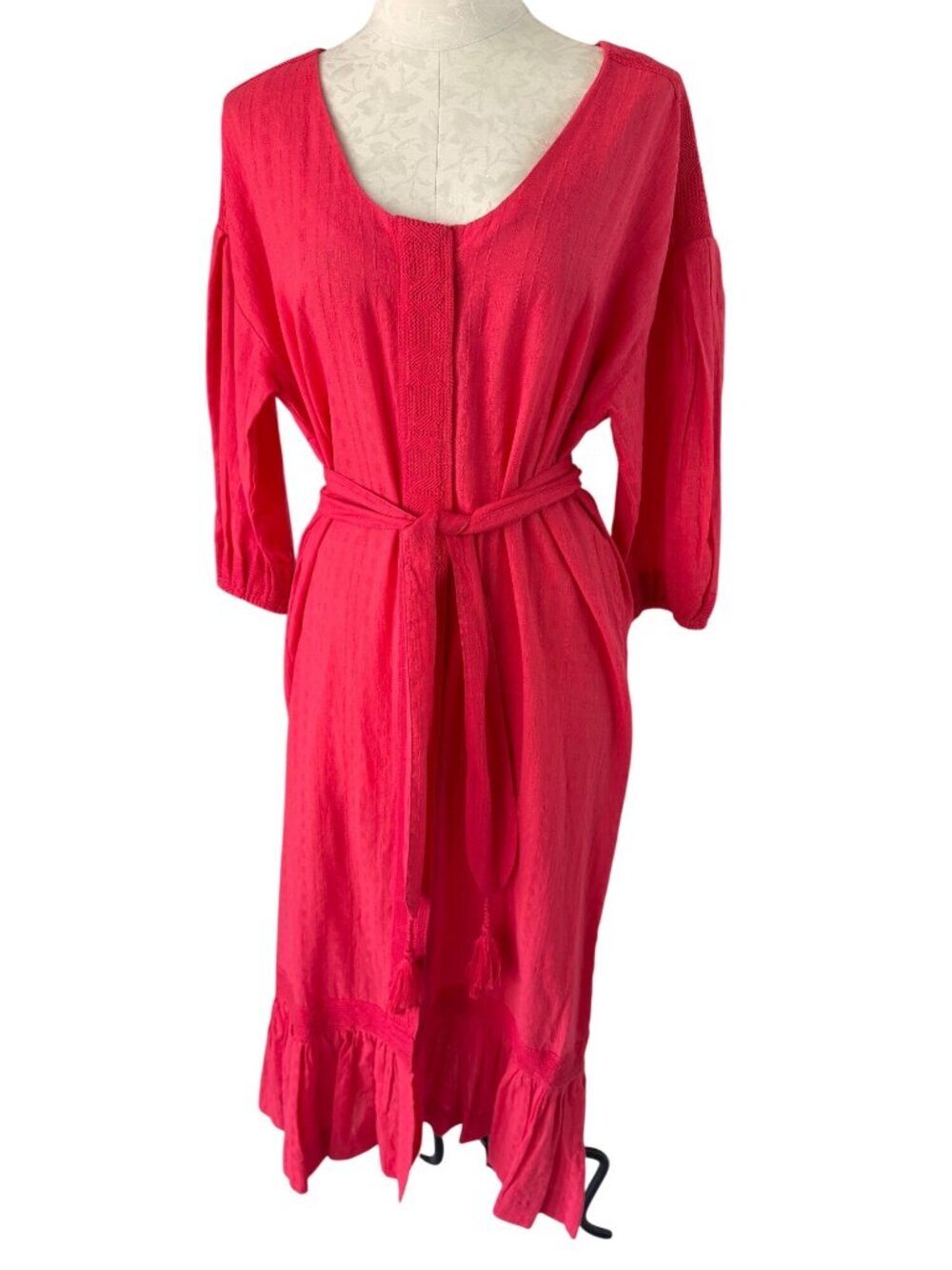 Mirth Womens Kaftan Dress Size M Woven Cotton Pink Cottage Core Handmade Edition